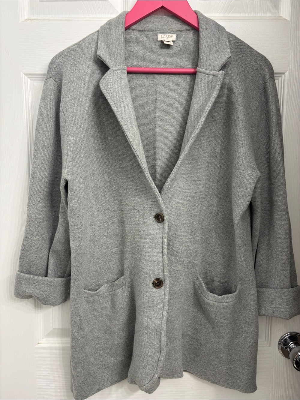 J. Crew Sophie Light Gray Open-Front Knit Blazer